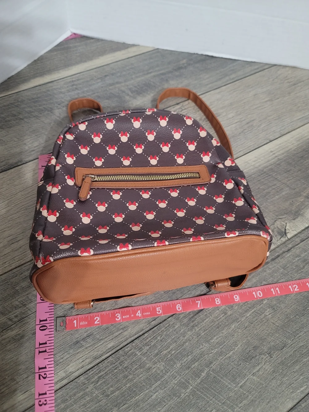 Disney Brand Minnie Mouse Backpack Purse And Wallet Zippered Brown Red Tan Color